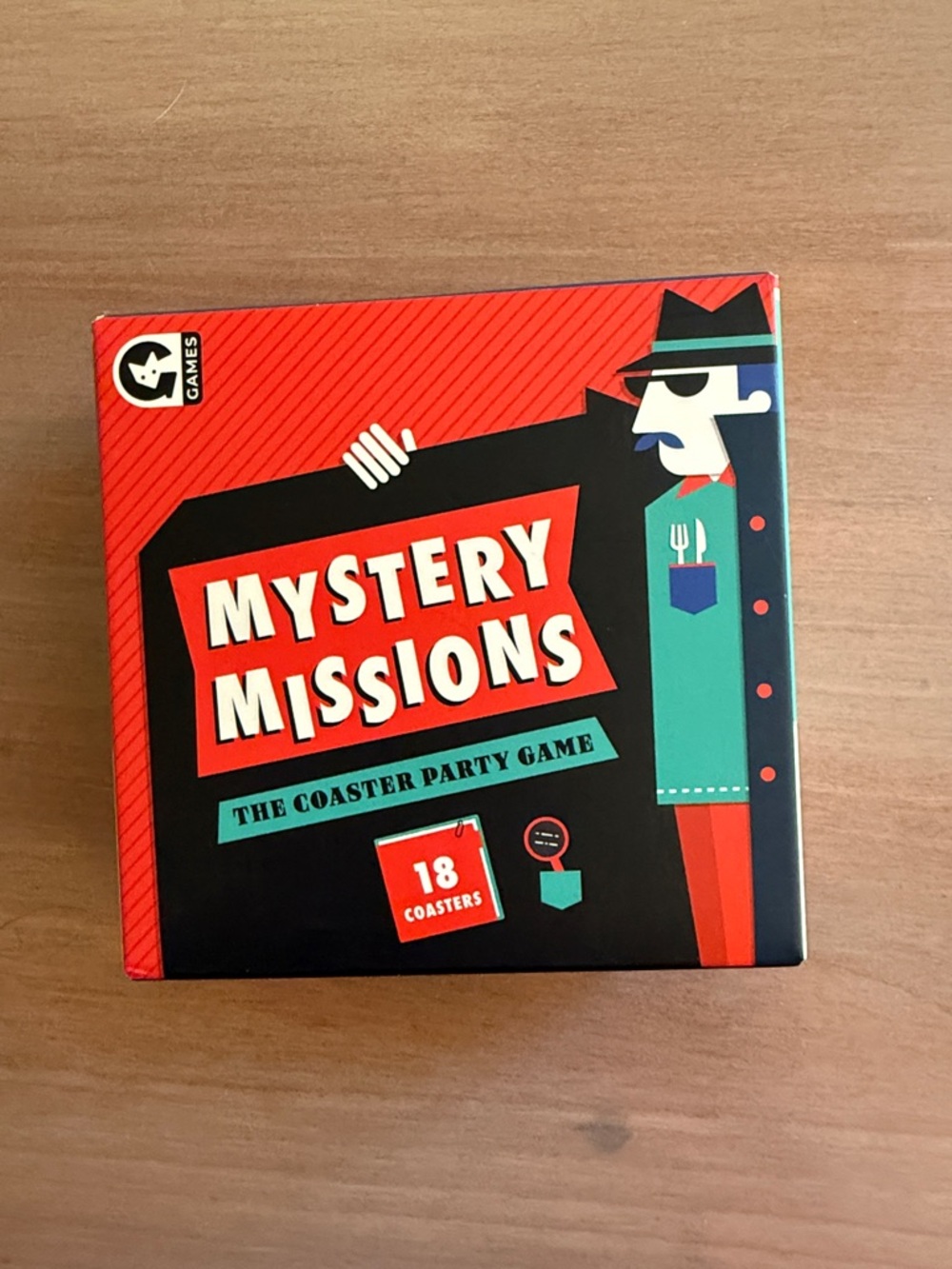 Mystery Missions Coaster Party Game - Red, Black, Teal